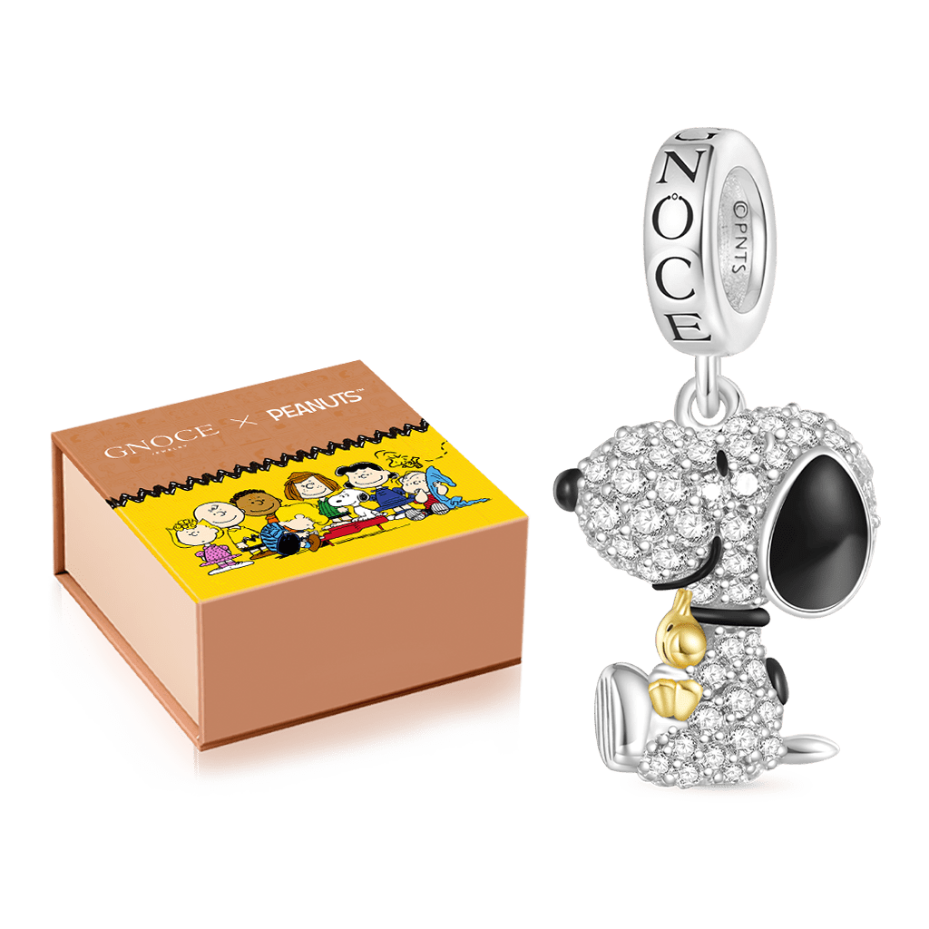 Gnoce Peanuts Snoopy Hugging Woodstock Diamond Pendant Dangle Charm_2