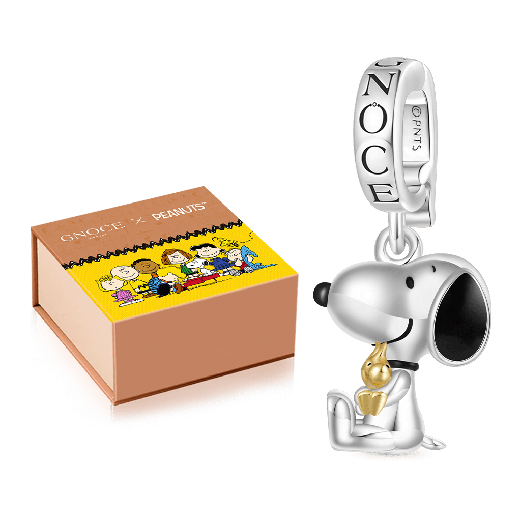 Gnoce Peanuts Snoopy & Woodstock Hugging Pendant Dangle Charm_2