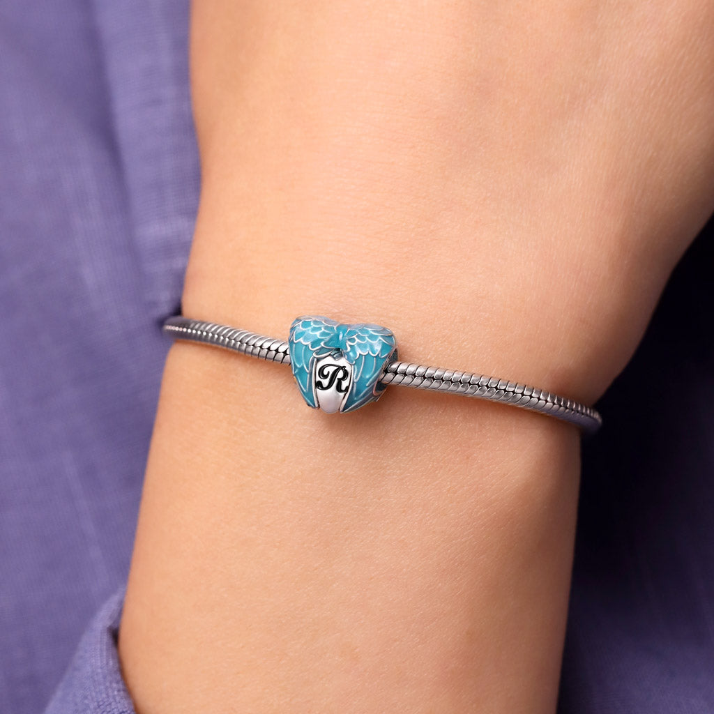 Gnoce Engravable Blue Glow-in-the-Dark Wings Heart Charm_7