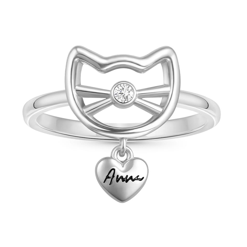 Gnoce Personalized Engravable Birthstone Cute Cat Ring_2