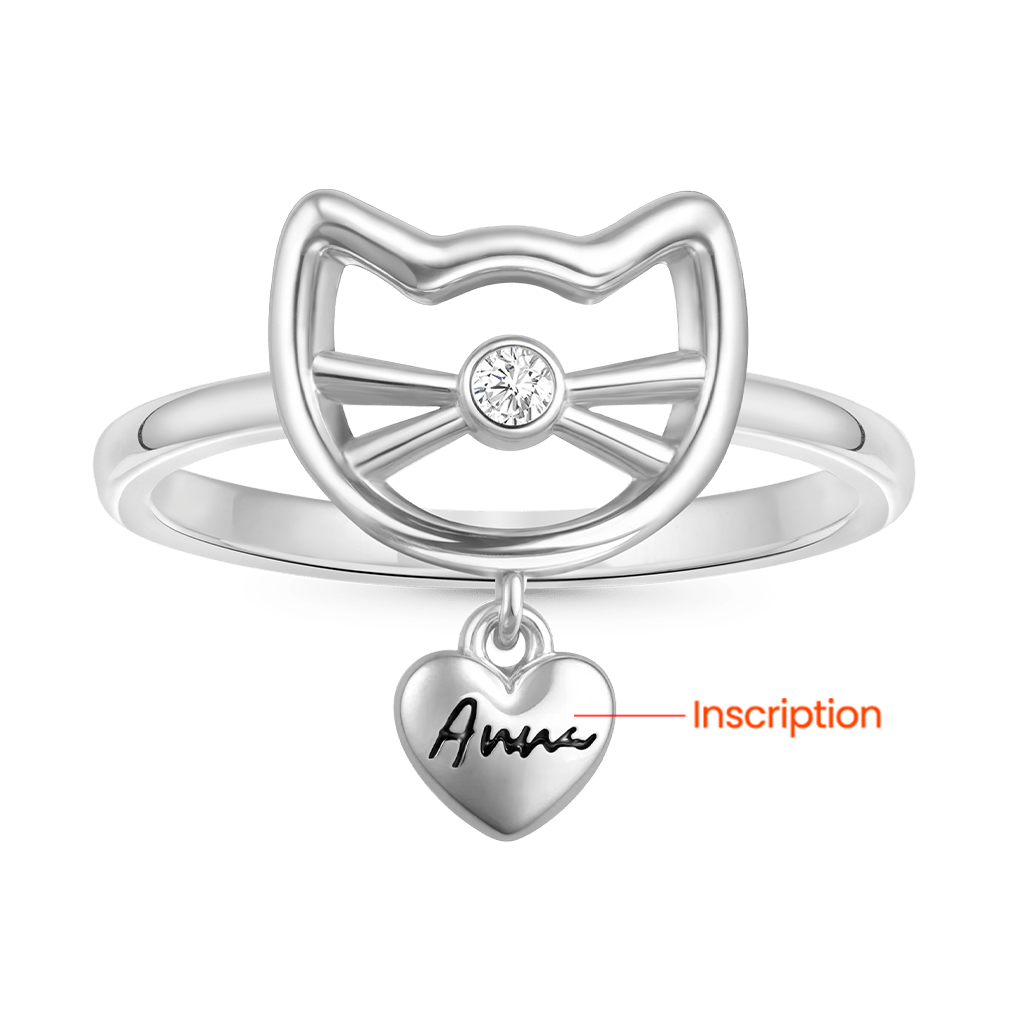 Gnoce Personalized Engravable Birthstone Cute Cat Ring_4