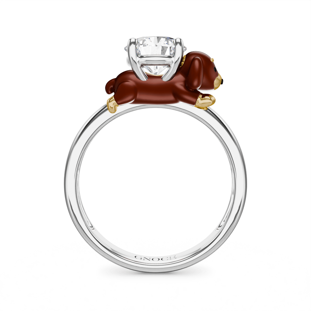 Gnoce Dachshund Dog Embraces Moissanite Round Cut Ring_4