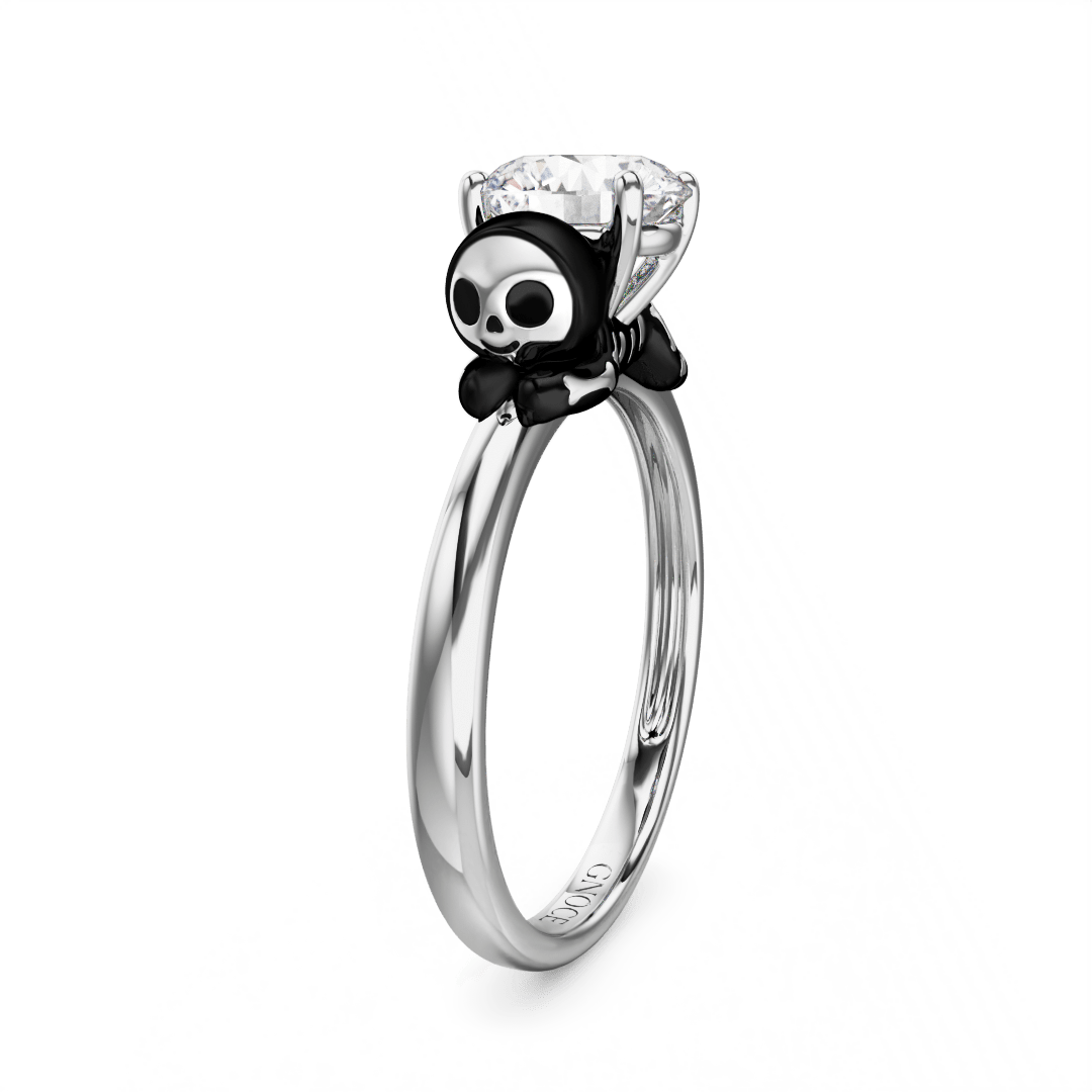 Gnoce Skeleton Gingerbread Man Embraces Moissanite Round Cut Ring_5