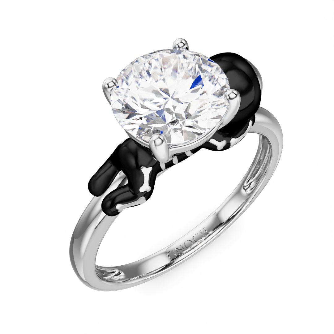 Gnoce Skeleton Gingerbread Man Embraces Moissanite Round Cut Ring_3