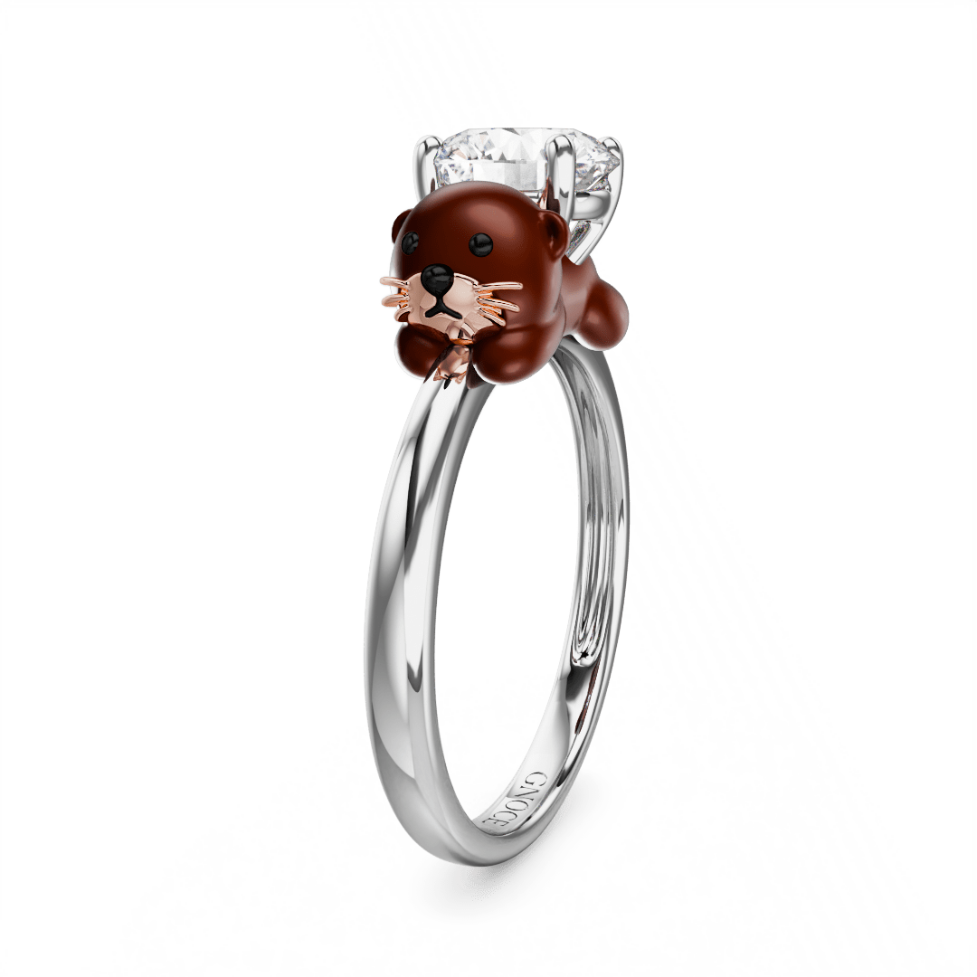 Gnoce Otter Embraces Moissanite Round Cut Ring_5