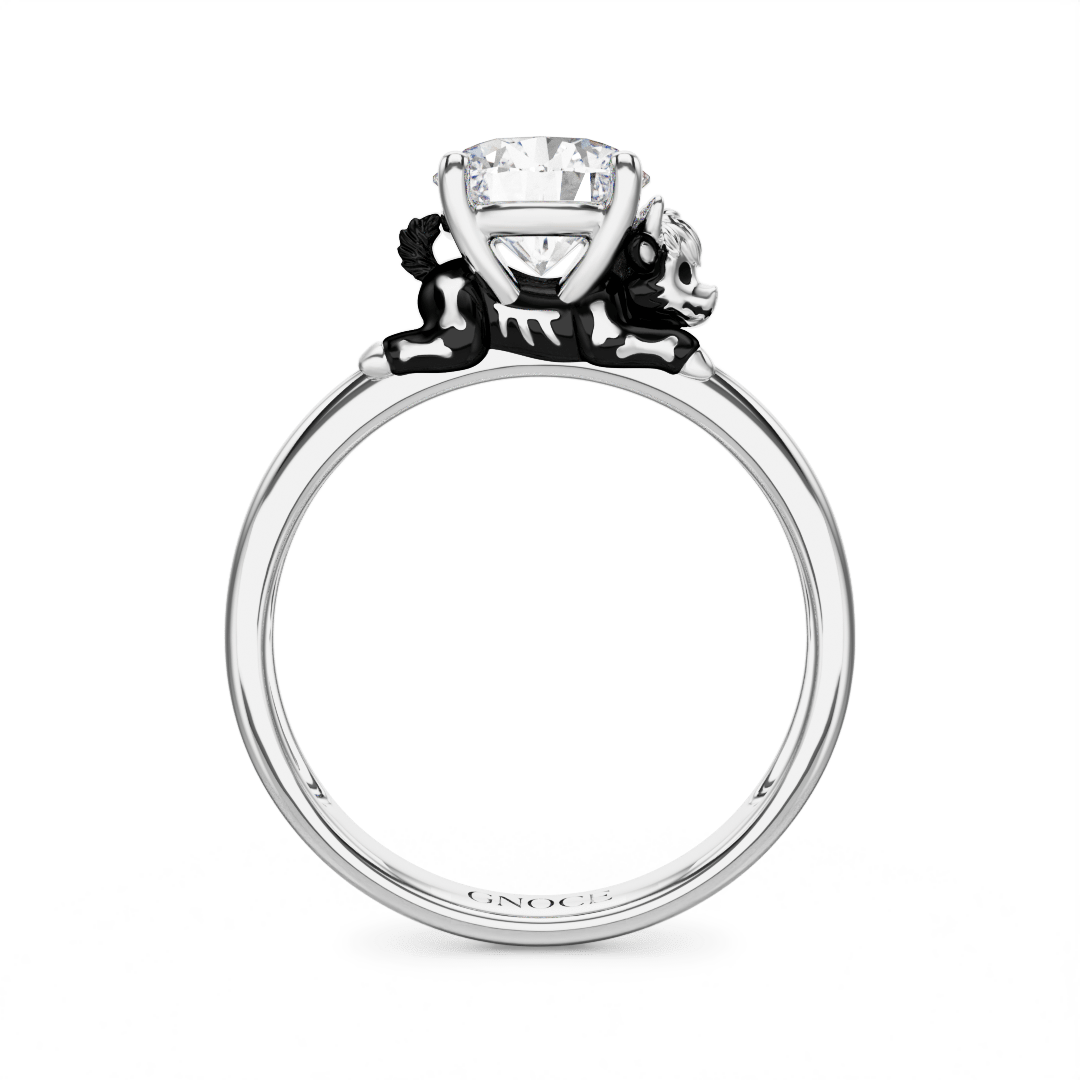 Gnoce Skeleton Highland Cow Embraces Moissanite Round Cut Ring_4