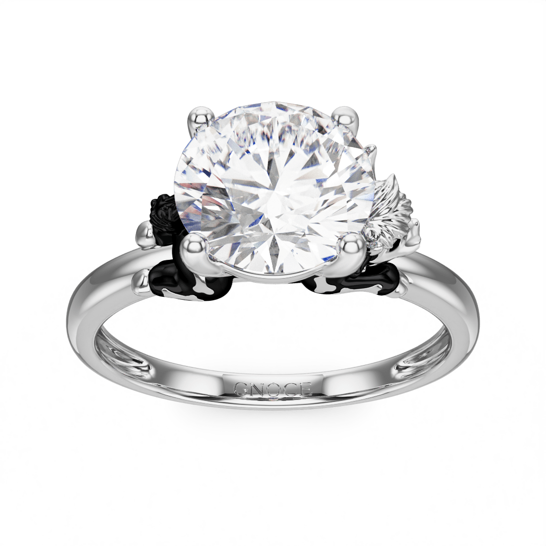 Gnoce Skeleton Highland Cow Embraces Moissanite Round Cut Ring_2