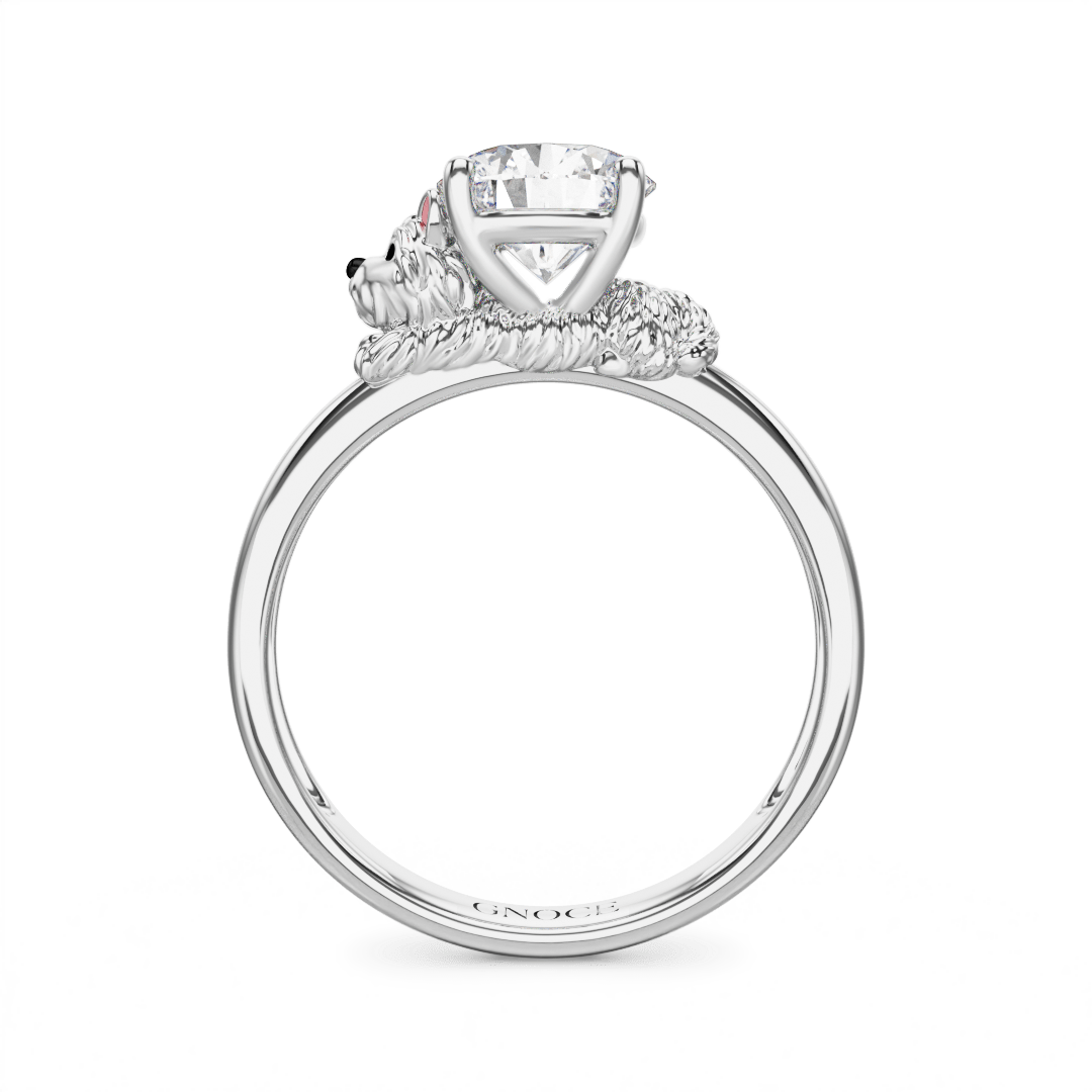 Gnoce West Highland White Terrier Embraces Moissanite Round Cut Ring_4