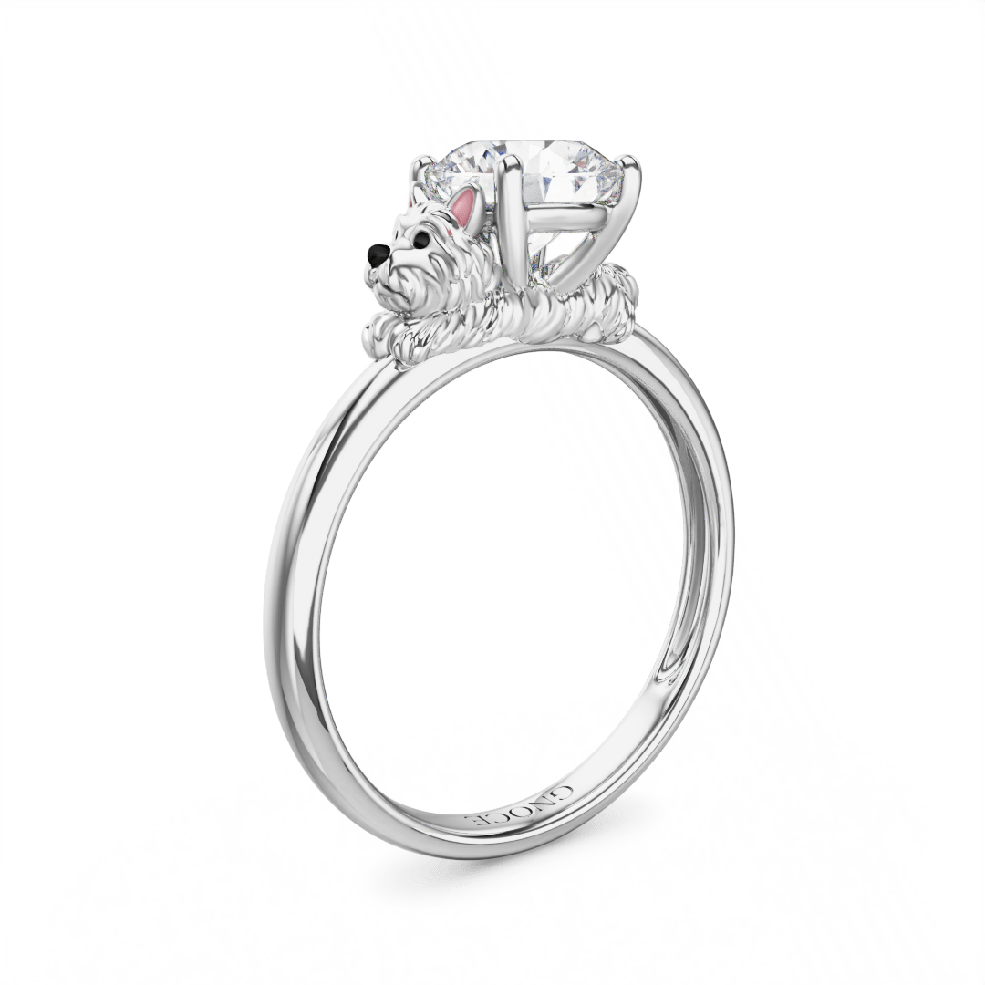 Gnoce West Highland White Terrier Embraces Moissanite Round Cut Ring_1