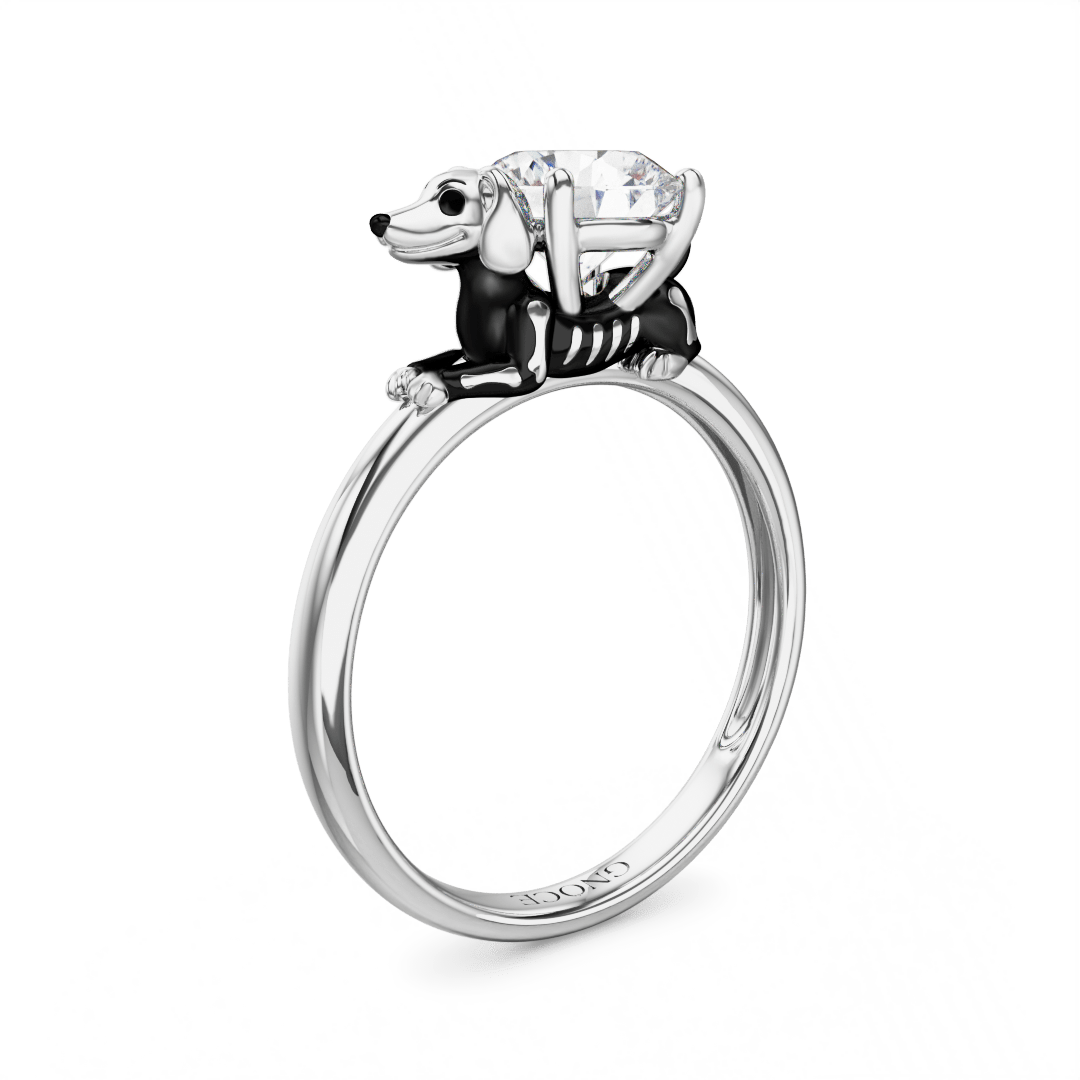 Gnoce Skeleton Puppy Embraces Moissanite Round Cut Ring_1