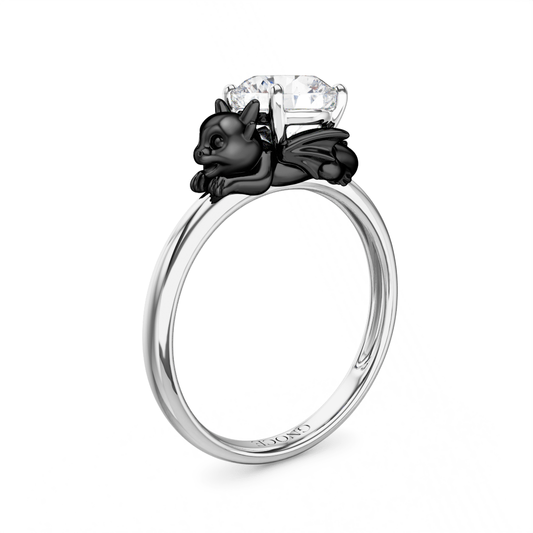 Gnoce Little Black Dragon Embraces Moissanite Round Cut Ring_1