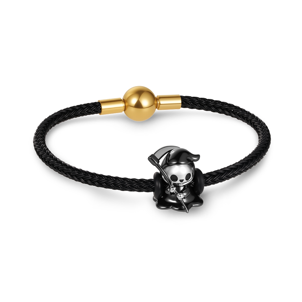 Gnoce Black Round Snap Basic Bracelet with 2 Pieces of Stoppers_2