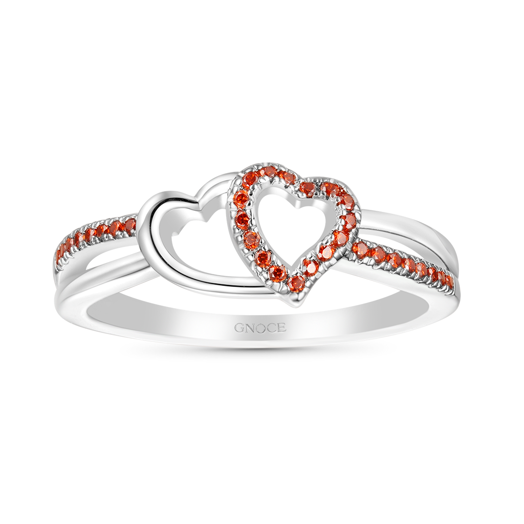 Gnoce Two Hearts Connect CZ Birthstone Band Ring_2