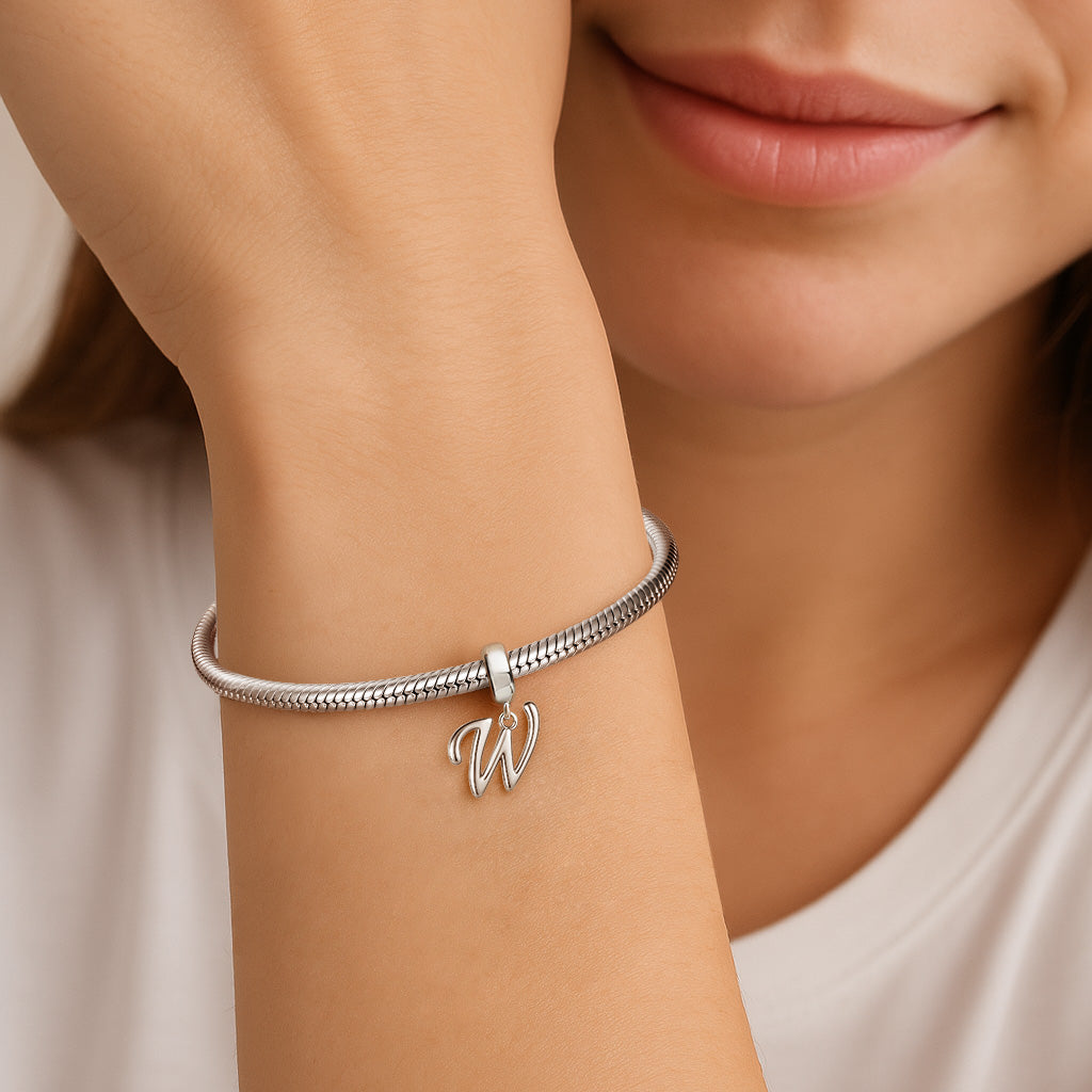 Gnoce "With You Forever"  Letter W 925 Sterling Silver Dangling Charm Great for Bracelet, Choker, Necklace_3