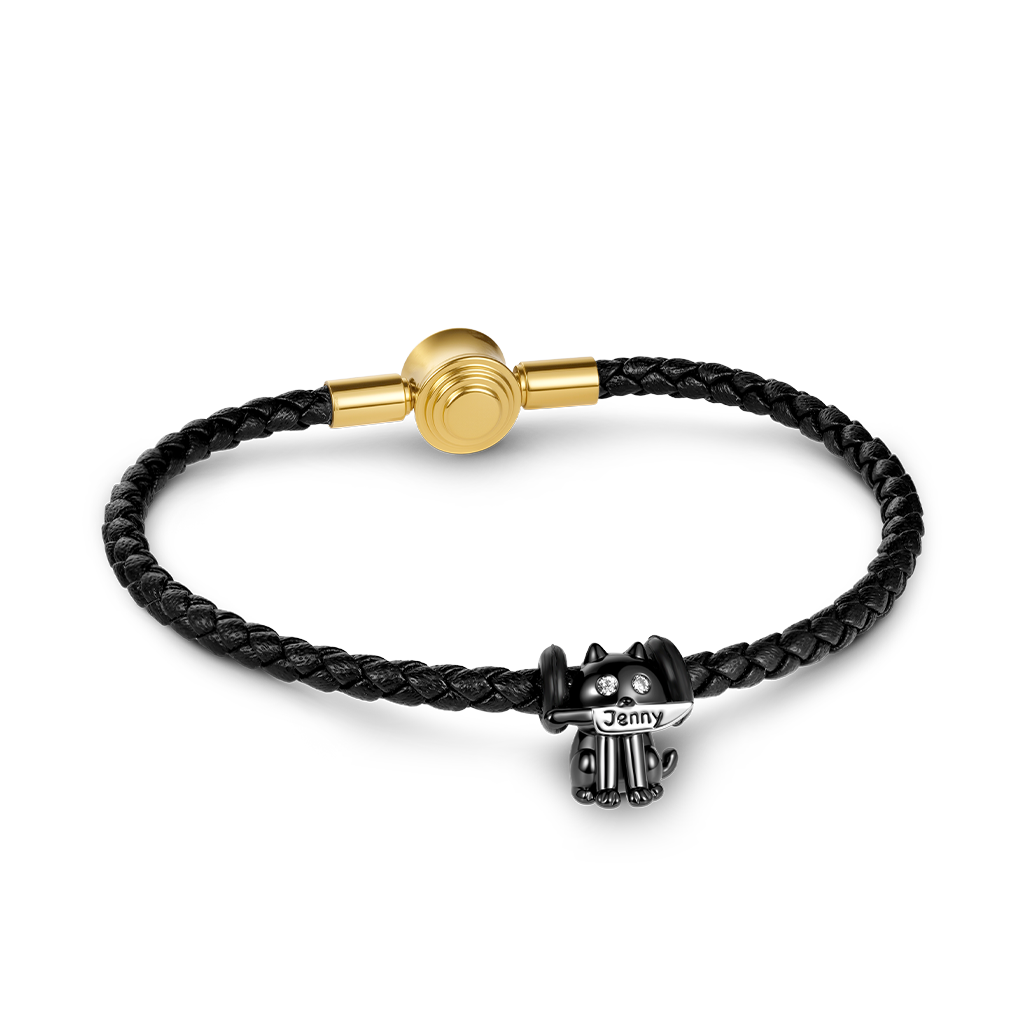 Gnoce Black Threaded  Snap Basic Bracelet with 2 Pieces of Stoppers_2