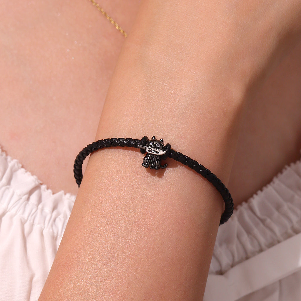 Gnoce Black Threaded  Snap Basic Bracelet with 2 Pieces of Stoppers_5