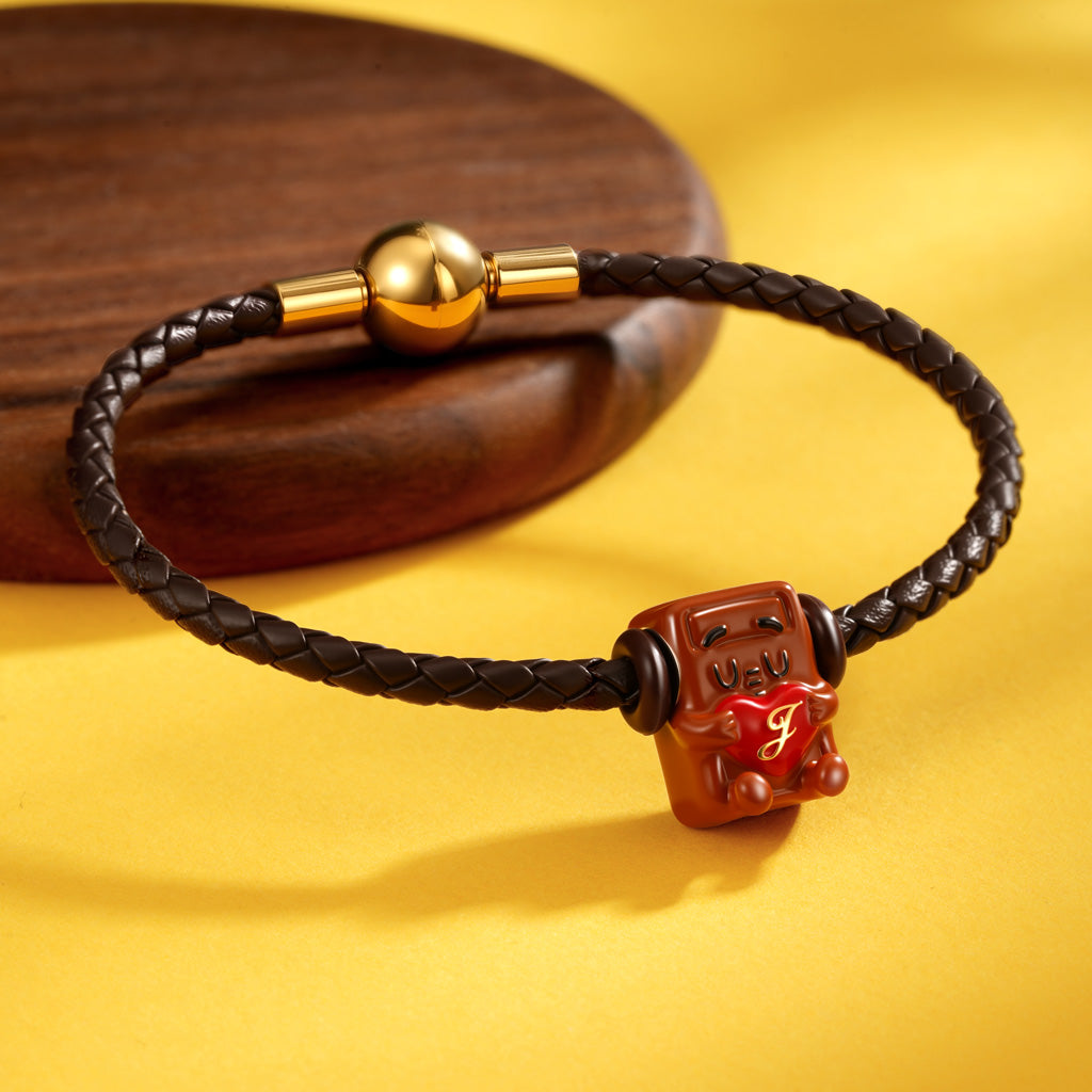 Gnoce Brown Round Snap Basic Bracelet with 2 Pieces of Stoppers_3