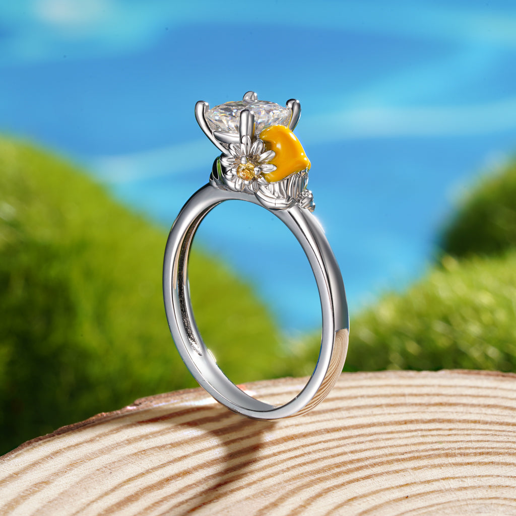 Gnoce Daisy Fairy Embraces Moissanite Round Cut Ring_7
