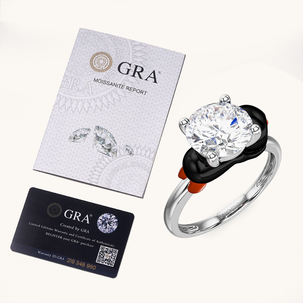 Gnoce Penguin Embraces Moissanite Round Cut Ring_6