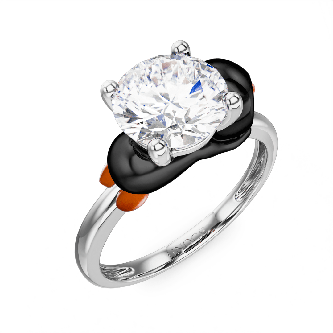 Gnoce Penguin Embraces Moissanite Round Cut Ring_3
