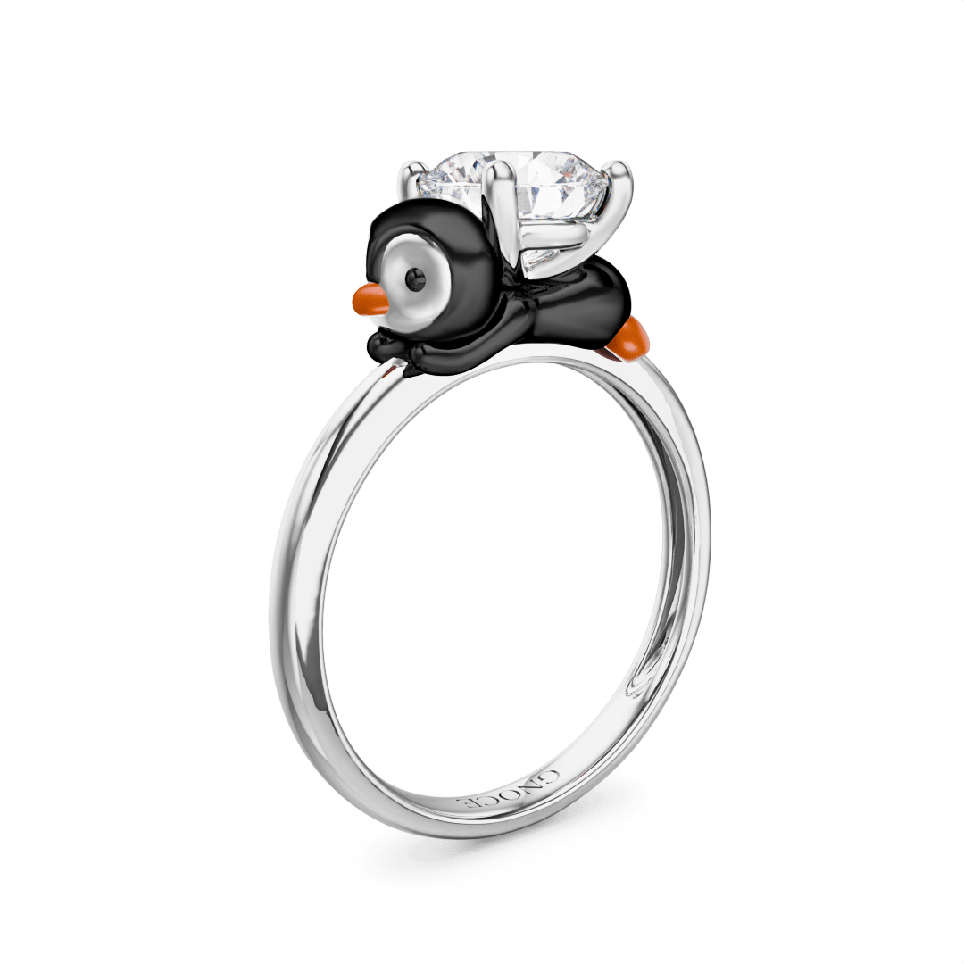 Gnoce Penguin Embraces Moissanite Round Cut Ring_1