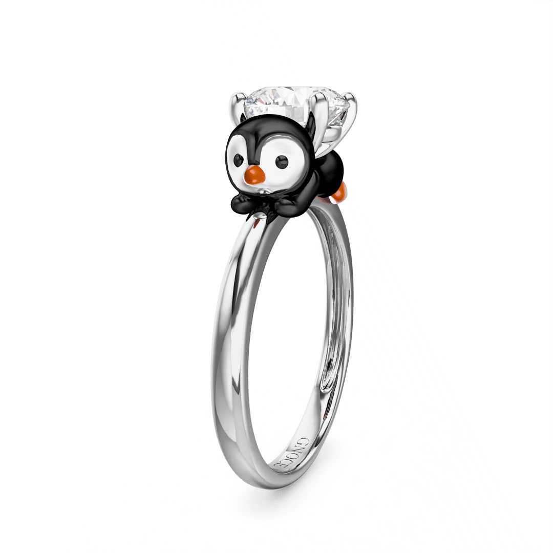 Gnoce Penguin Embraces Moissanite Round Cut Ring_4