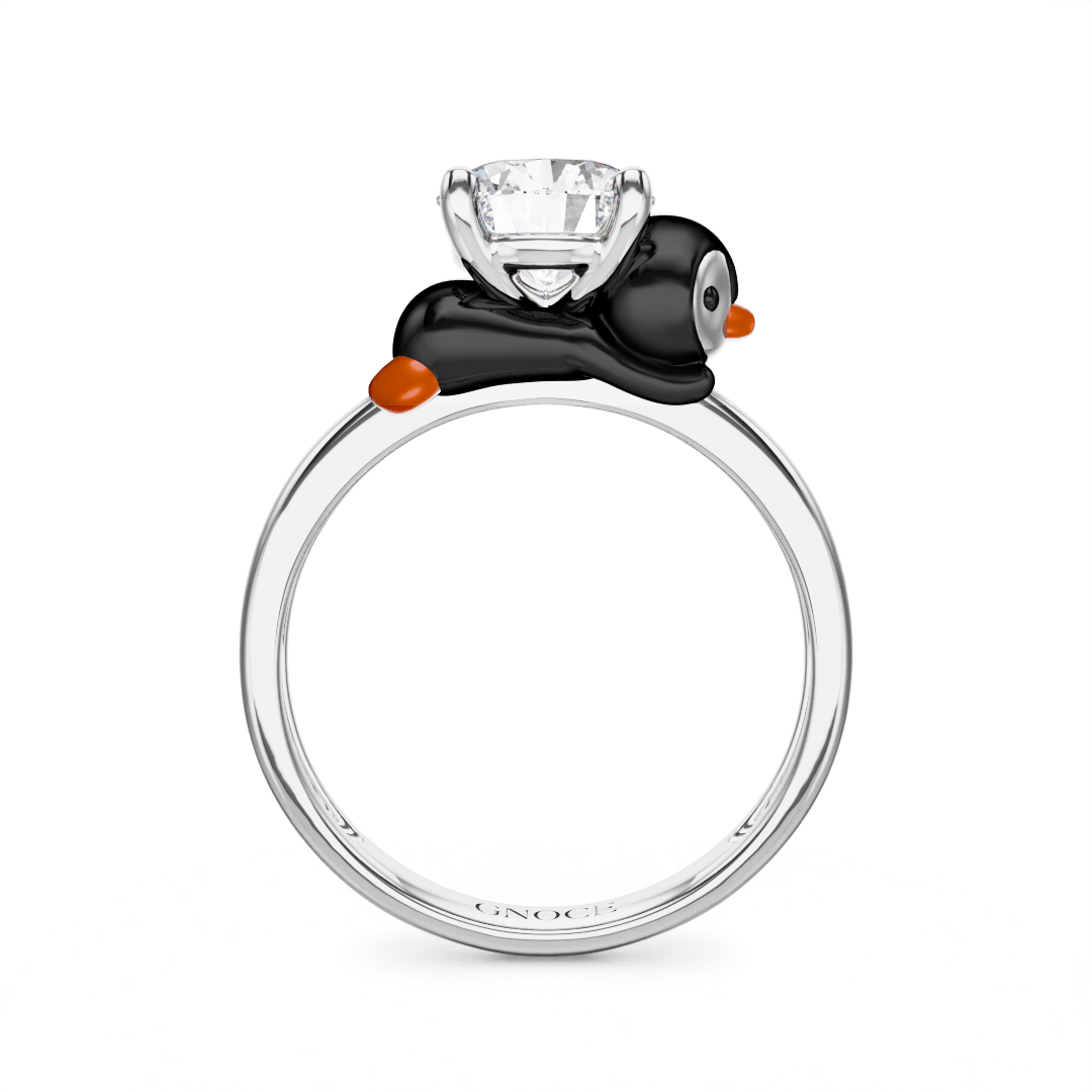 Gnoce Penguin Embraces Moissanite Round Cut Ring_5