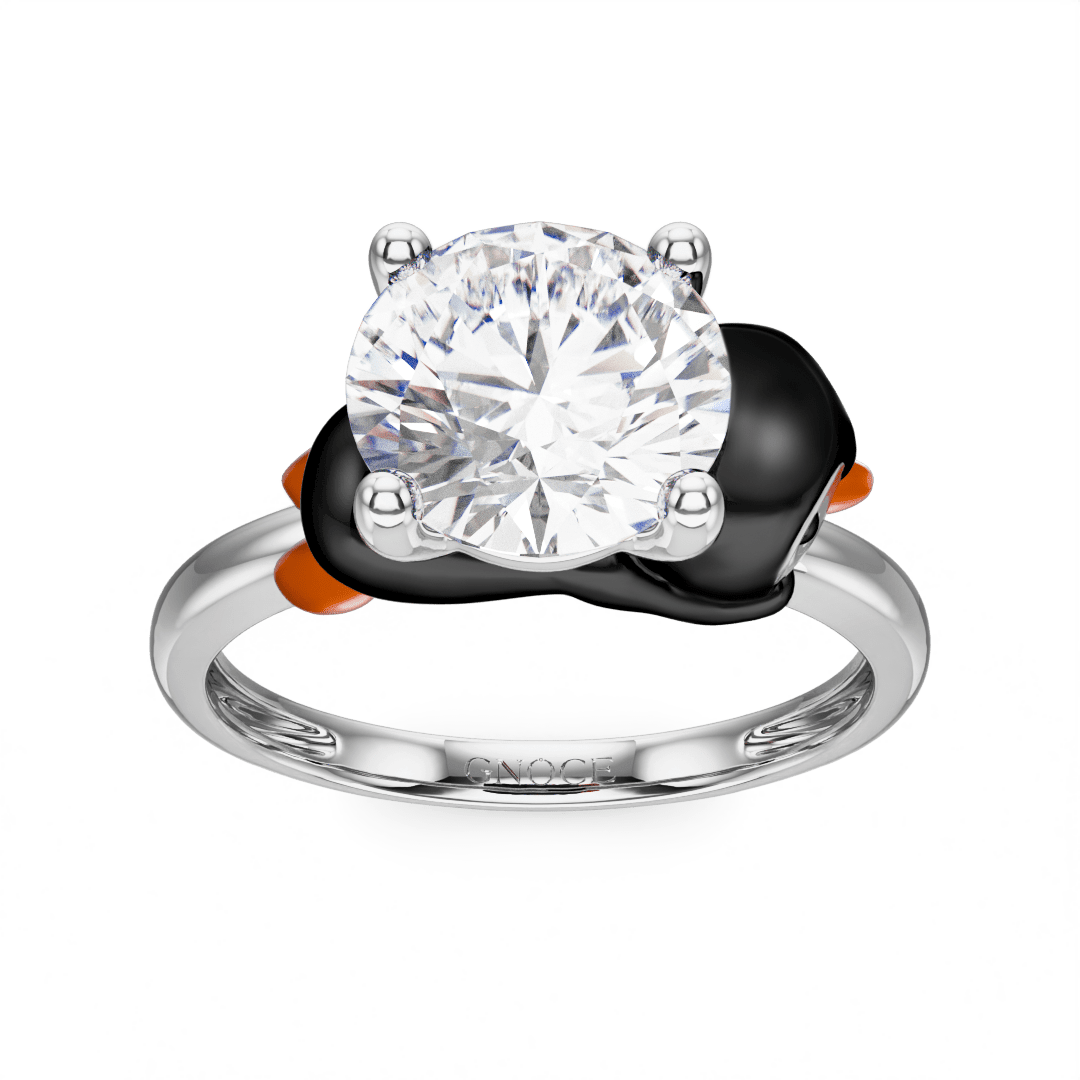 Gnoce Penguin Embraces Moissanite Round Cut Ring_2