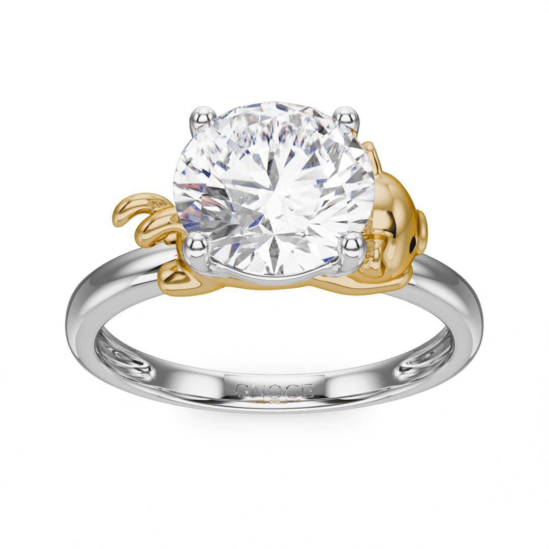 Gnoce Playful Golden Pig Embraces Moissanite Round Cut Ring_2