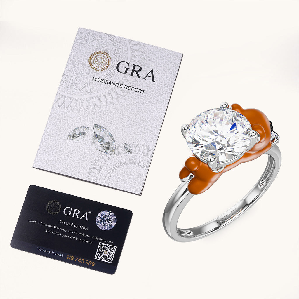 Gnoce Bear Embraces Moissanite Round Cut Ring_6