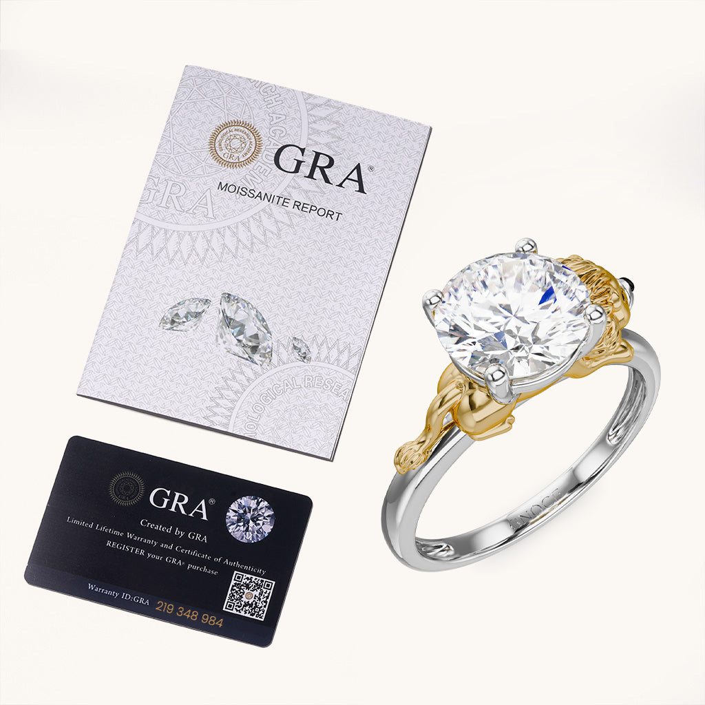 Gnoce Lion Embraces Moissanite Round Cut Ring_6