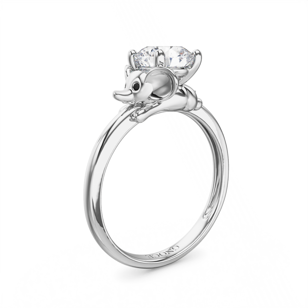 Gnoce Baby Elephant Embraces Moissanite Round Cut Ring_1