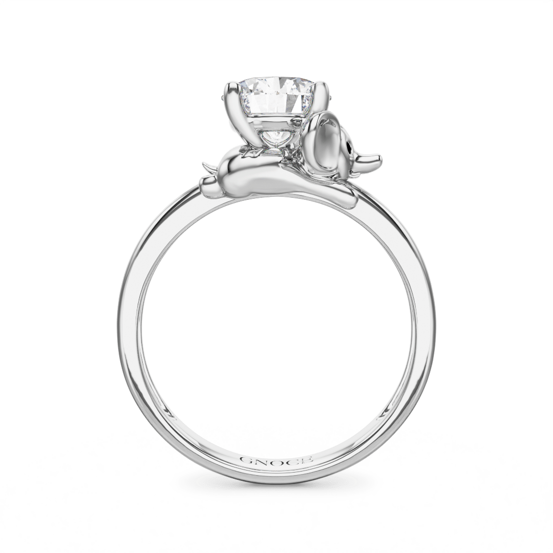 Gnoce Baby Elephant Embraces Moissanite Round Cut Ring_5