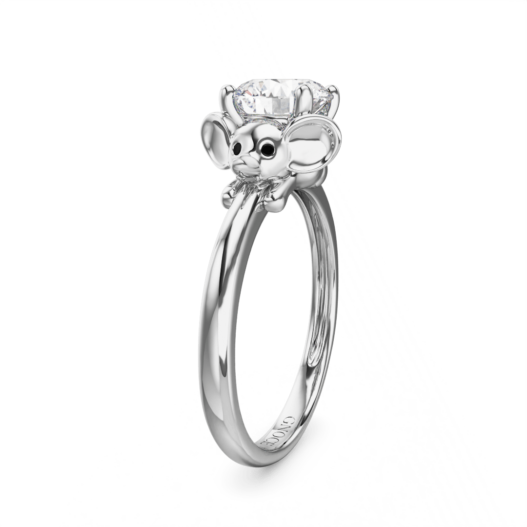 Gnoce Baby Elephant Embraces Moissanite Round Cut Ring_4
