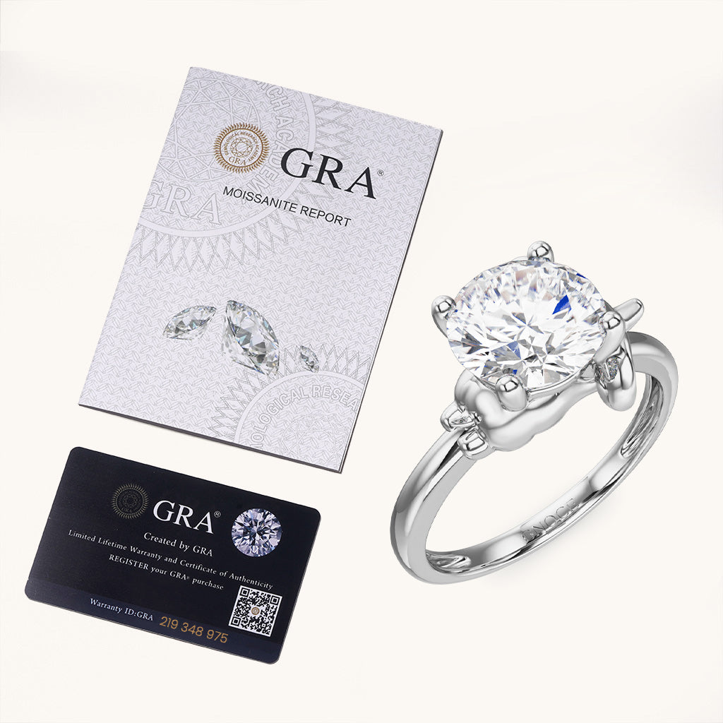 Gnoce Baby Elephant Embraces Moissanite Round Cut Ring_6