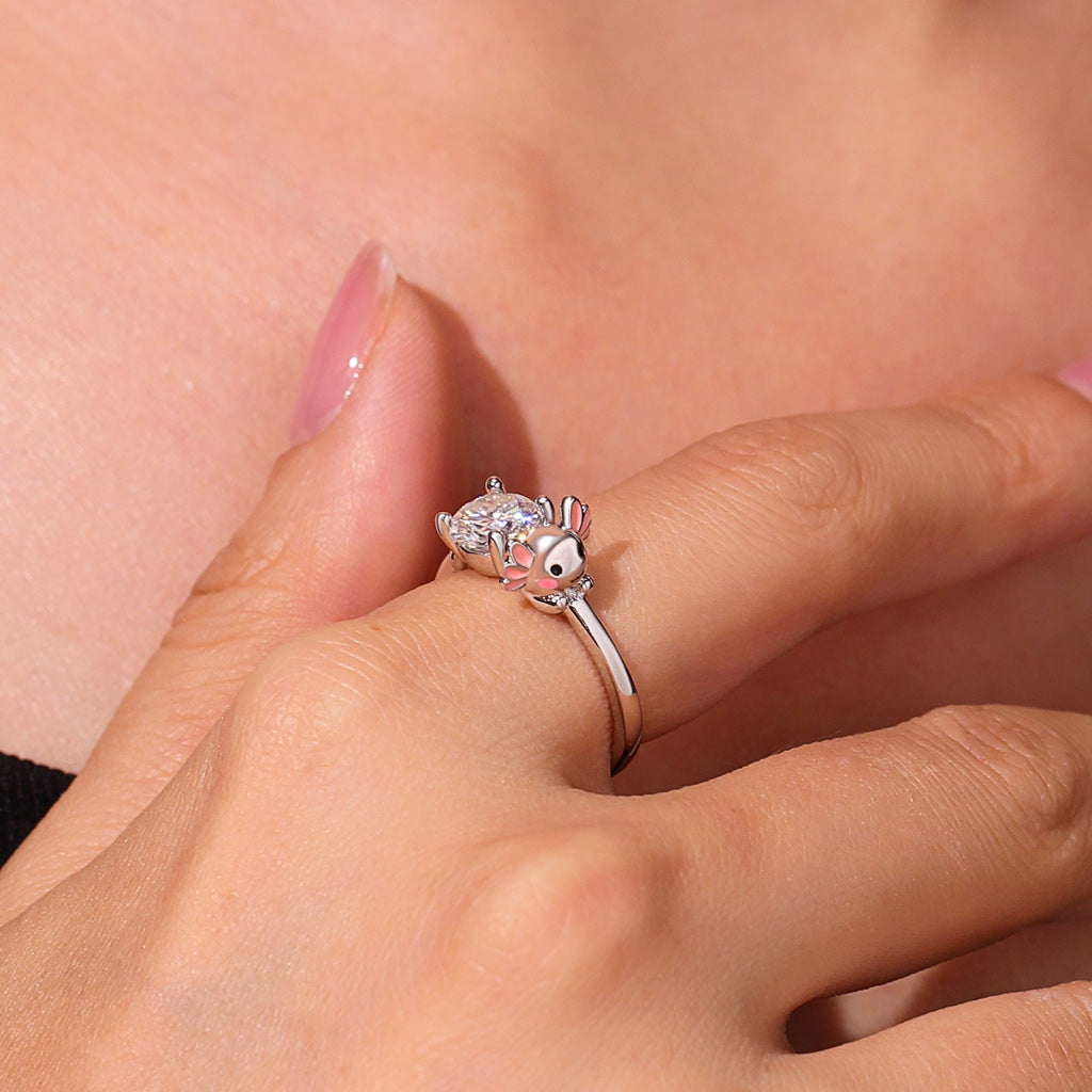 Gnoce Mexican Axolotl Embraces Moissanite Round Cut Ring_8