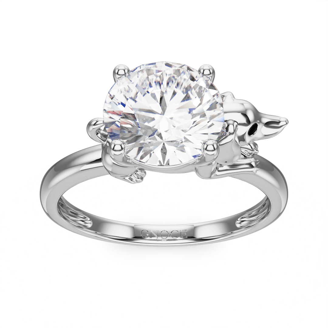 Gnoce Wiener dog Embraces Moissanite Round Cut Ring_2