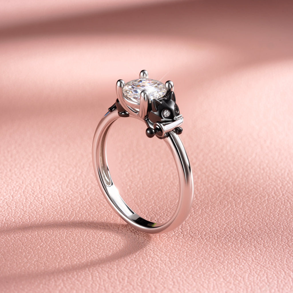 Gnoce Black Cat Embraces Moissanite Round Cut Ring_7