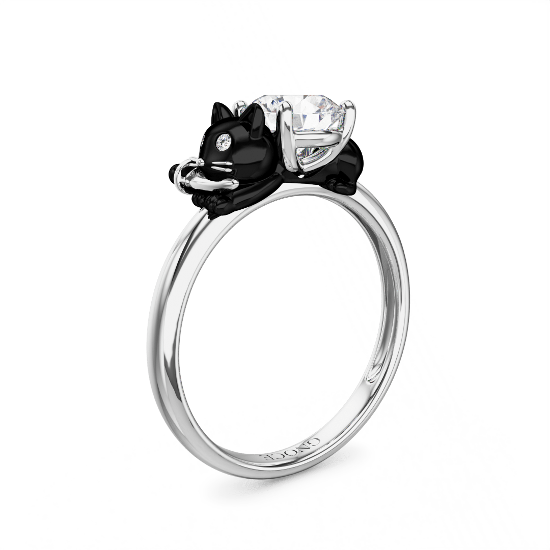 Gnoce Black Cat Embraces Moissanite Round Cut Ring_1