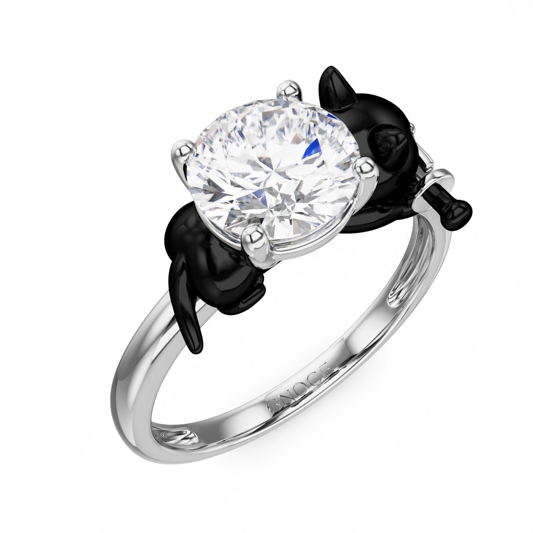 Gnoce Black Cat Embraces Moissanite Round Cut Ring_3