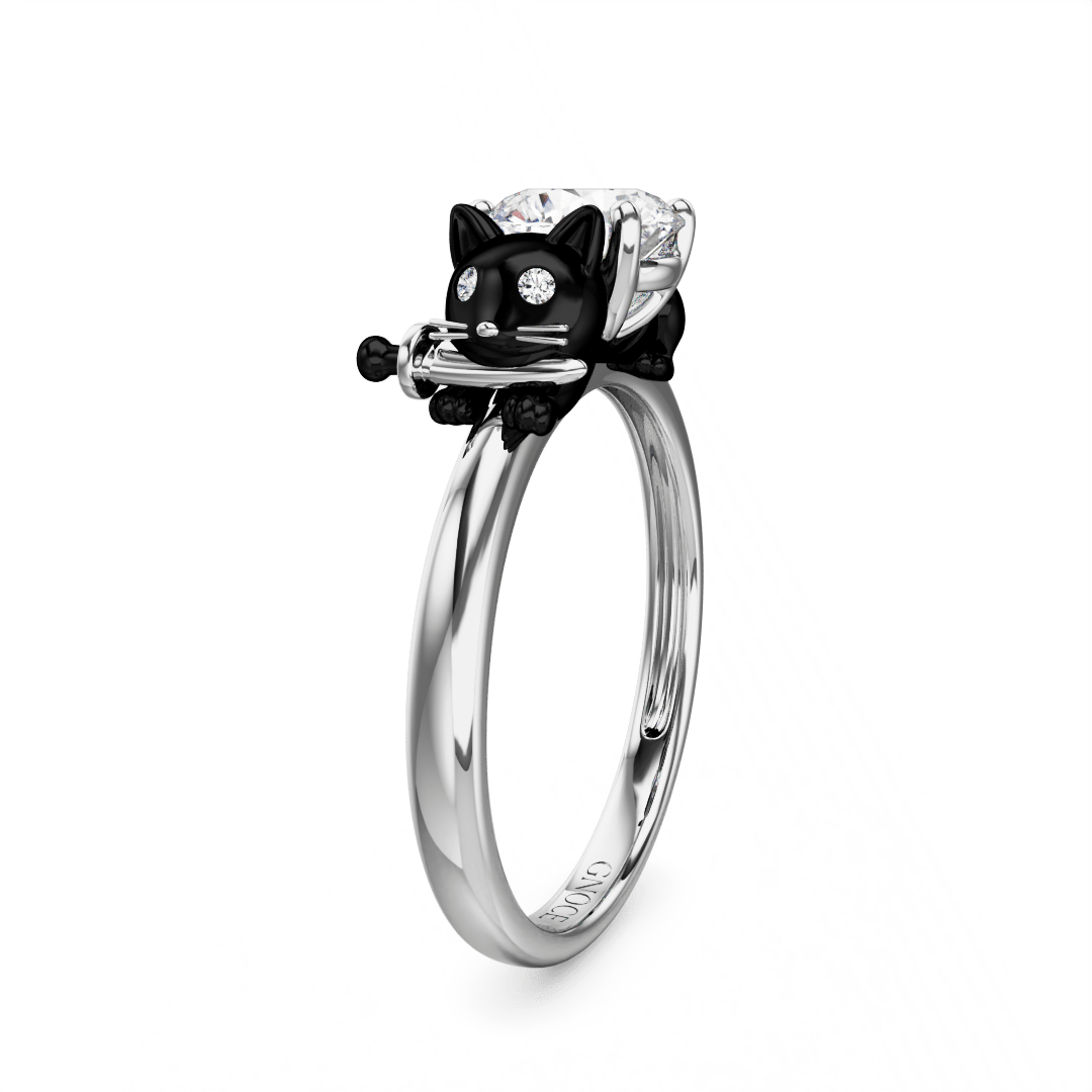 Gnoce Black Cat Embraces Moissanite Round Cut Ring_4