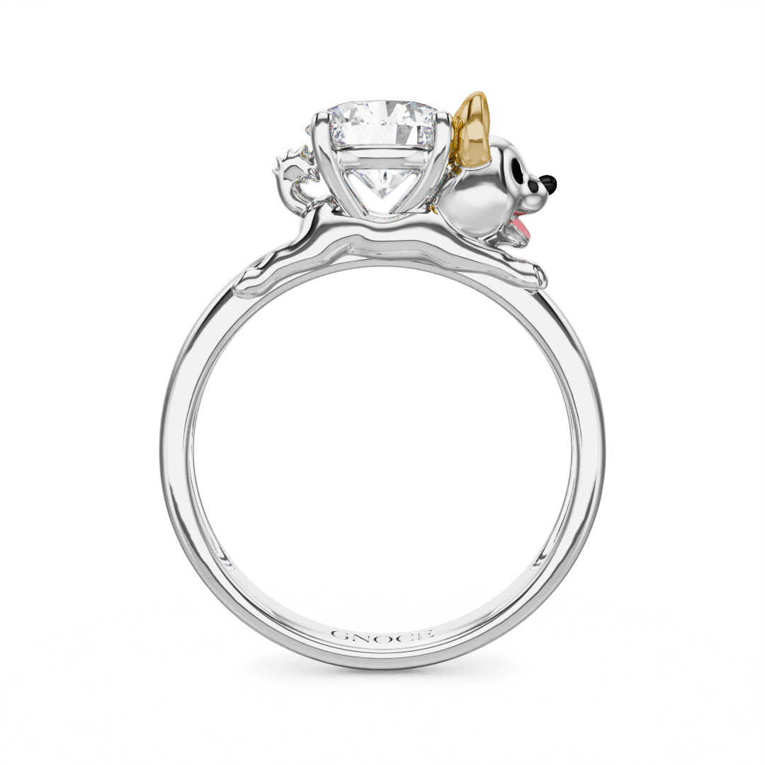 Gnoce Corgi Dog mbraces Moissanite Round Cut Ring_5