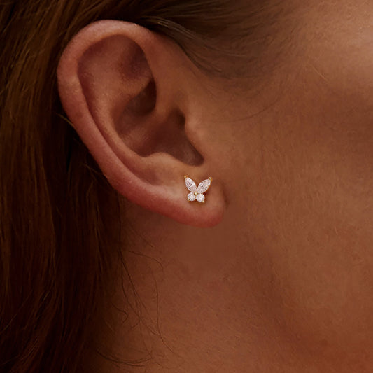 Gnoce 14K/10K Solid Gold Moissanite Butterfly Stud Earrings_2