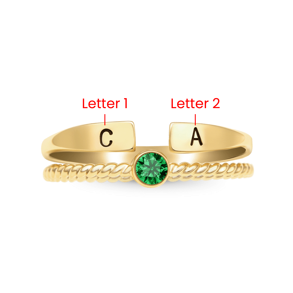 Gnoce Custom Initial Personalized Filled Twisted Birthstone Rings_2