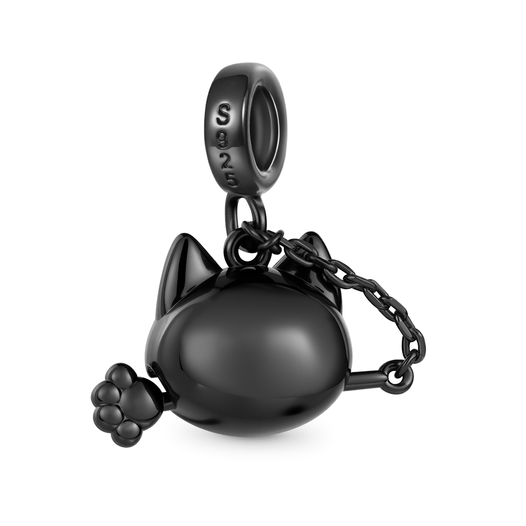 Gnoce Black Cat Wooden Fish Pendant Dangle Charm_4