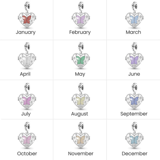 Gnoce Custom Heart-shaped Butterfly Photo and Birthstone Pendant Dangle Charm_6