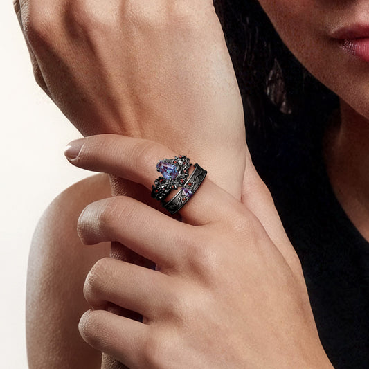 Gnoce Gothic Style Coffin Thorns & Roses Moissanite Ring Set_2