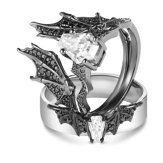 Gnoce Bat Wing Coffin Moissanite Ring Set_4