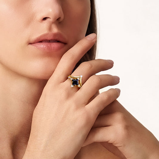 Gnoce Two-Tone Inlay Princess-Cut Stackable Ring Set_2