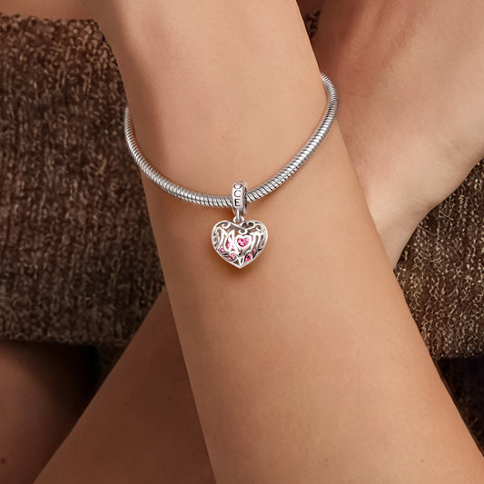 Gnoce Love Mom Heart Hollow-out Birthstone Pendant Dangle Charm_2